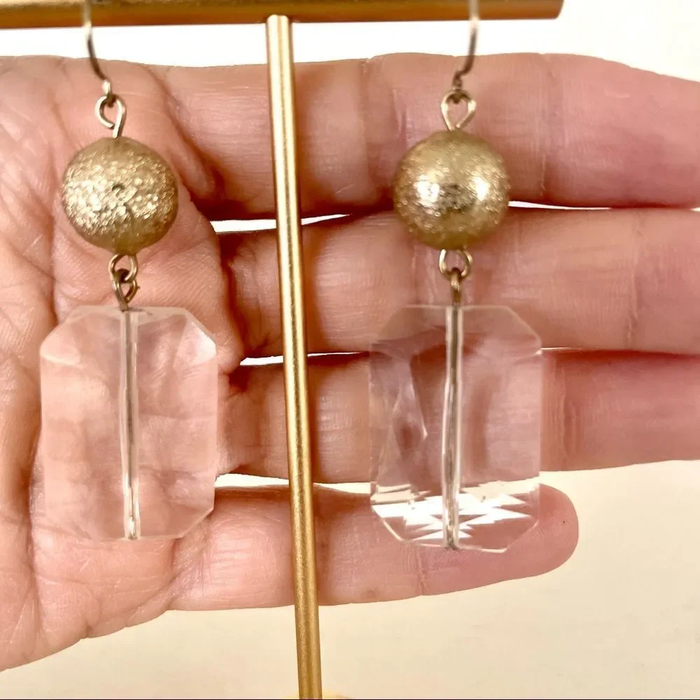 Gold and clear bead drop earrings open reasonable